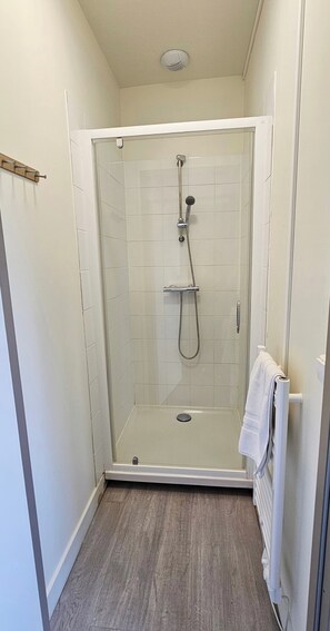 Shower, hair dryer, toilet paper