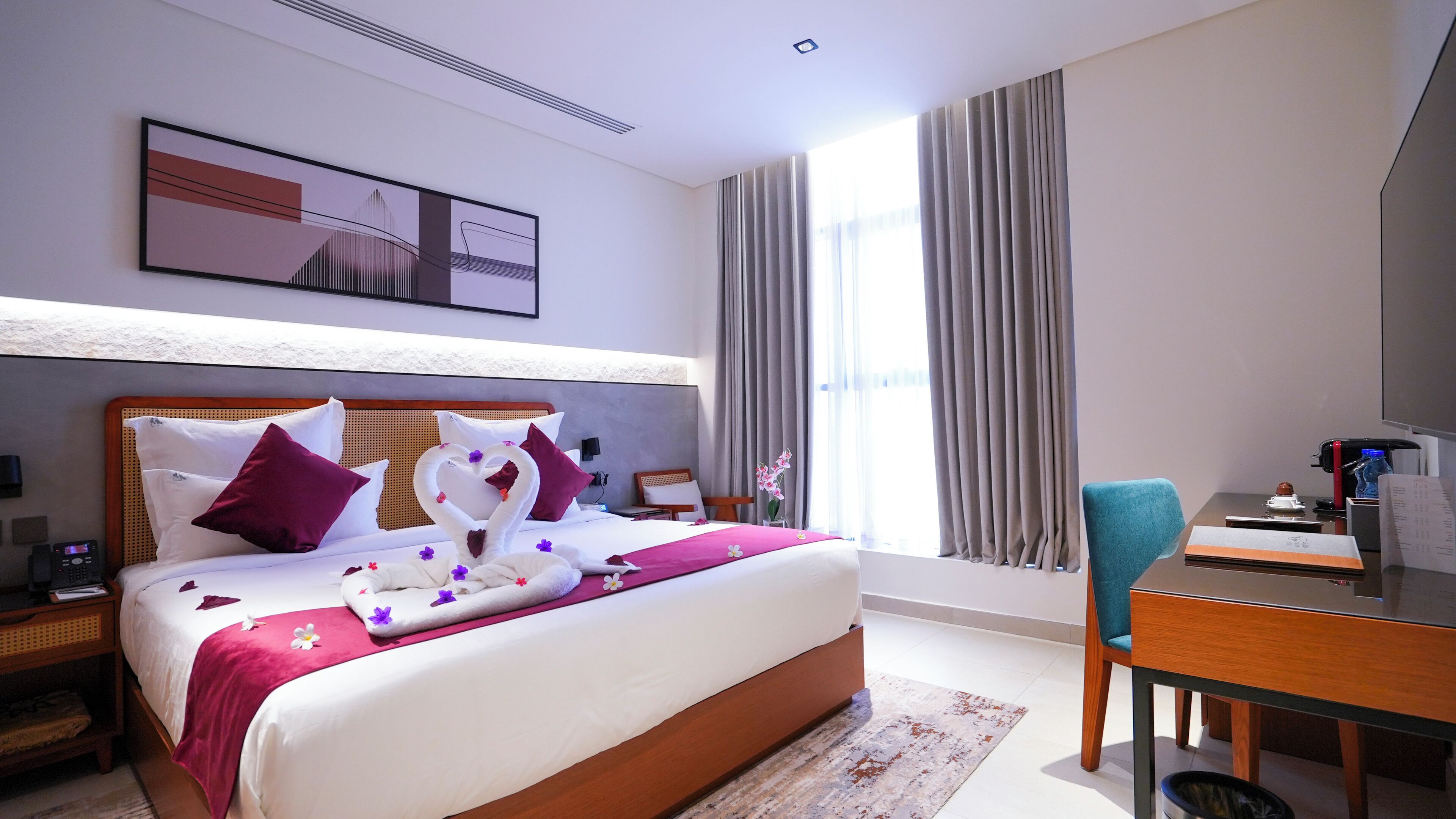 In-room safe, desk, laptop workspace, blackout drapes