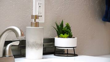 Hair dryer, towels, toilet paper