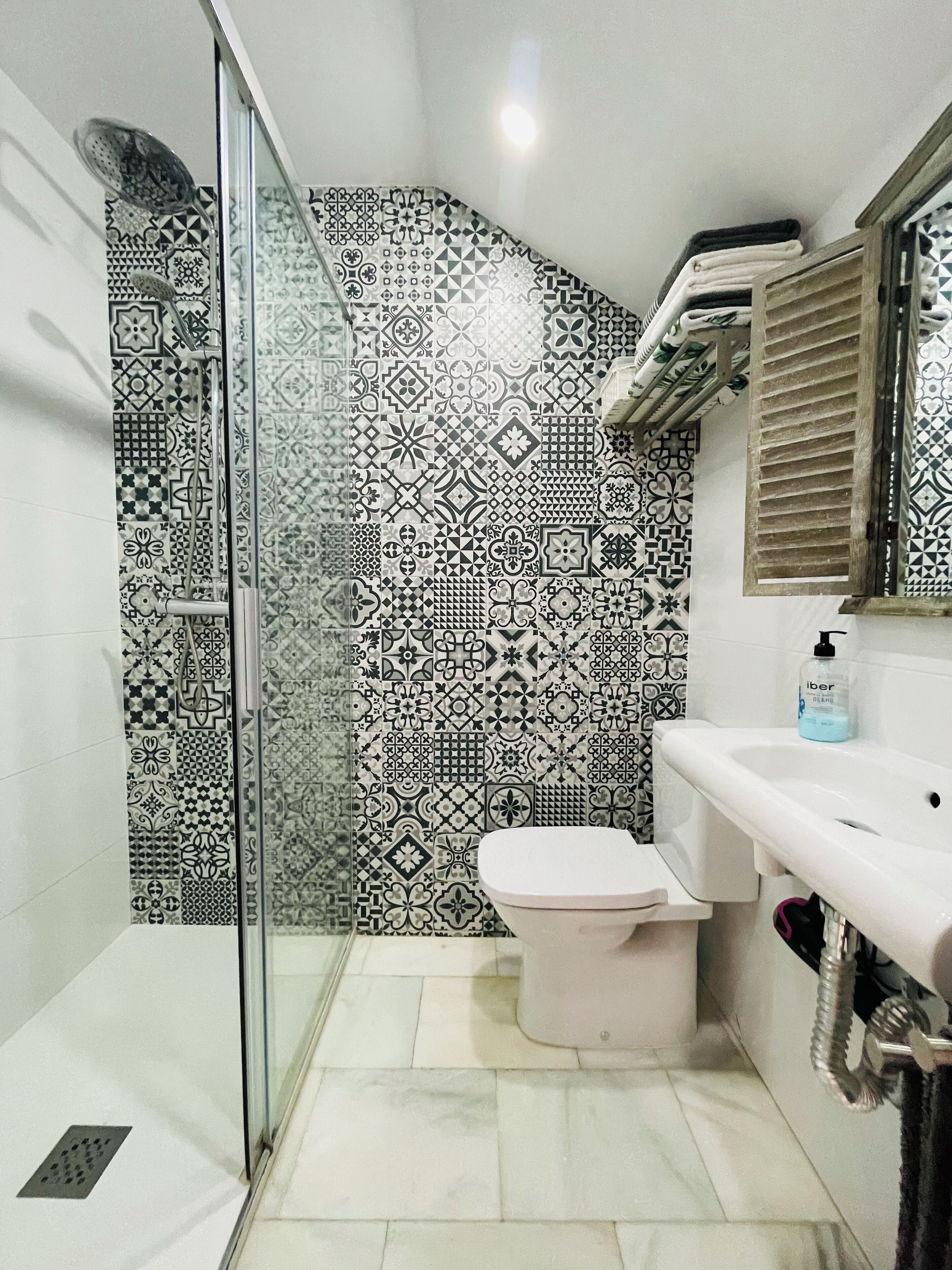 Douche, articles de toilette (gratuits), séchoir à cheveux