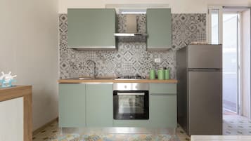 Fridge, oven, stovetop, cookware/dishes/utensils