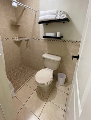 Towels, soap, shampoo, toilet paper
