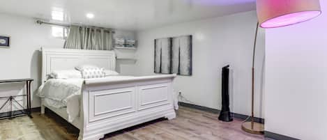 1 bedroom, iron/ironing board, travel crib, internet