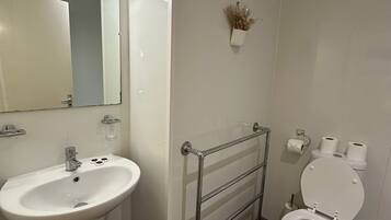 Hair dryer, towels, toilet paper