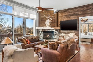 TV, fireplace