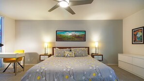 3 bedrooms, desk, iron/ironing board, travel cot