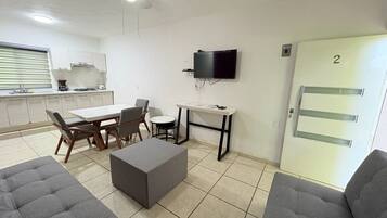 Apartment, Multiple Beds, Kitchen, Tower | Living area