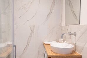 Shower, hair dryer, bidet, towels