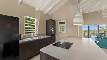 Biệt thự, sân hiên, quang cảnh công viên | Bếp riêng | Dụng cụ pha cà phê/trà, bàn ăn