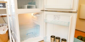 Full-size fridge, microwave