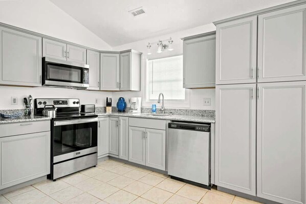 Fridge, microwave, oven, dishwasher