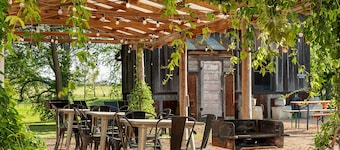 Room with One Queen and Two Twin Beds, Private Patio with Creek View