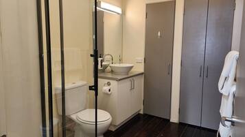 Departamento Deluxe | Baño | Regadera, amenidades de baño gratuitas, secadora de cabello, toallas