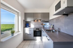 Frigorífico, microondas, horno y placa de cocina