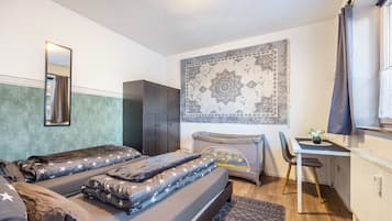 2 bedrooms, desk, soundproofing, iron/ironing board