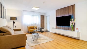 Fernseher, Kamin, DVD-Player, Stereoanlage
