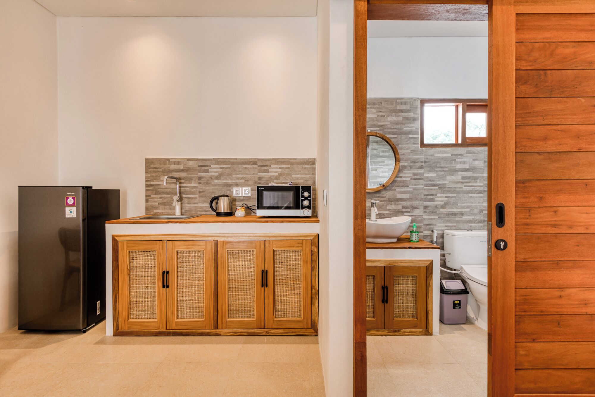 Standard Double Room, Pool View | Private kitchenette | Fridge, microwave, dining tables