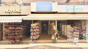 A storefront with a sign for 'Seagull Apartments' and another for 'Anamnisis Gift from Greece'. - Seagull by halu! (Katerini)