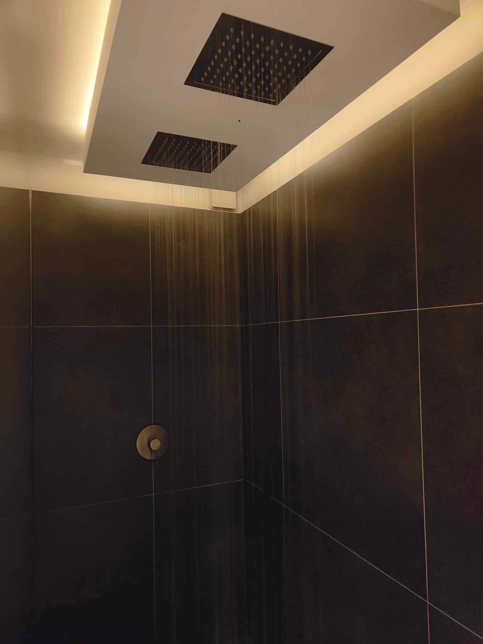 Shower, jetted tub, hair dryer, towels