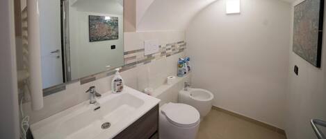 Sèche-cheveux, serviettes fournies, savon, papier toilette