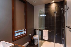 Shower, hair dryer, towels - Lakefront, Mountain View - Resort Access Loft (Lac-Supérieur)