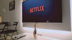 A flat-screen TV mounted on a wall displaying the Netflix logo. - 116 AN 1 - Mezarina 1 Apartment (Ayia Napa)