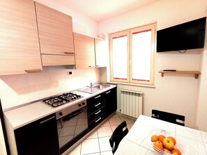 Kühlschrank, Ofen, Herdplatte, Wasserkocher mit Kaffee-/Teezubehör