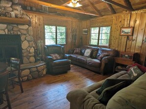 Een open haard en een stereo