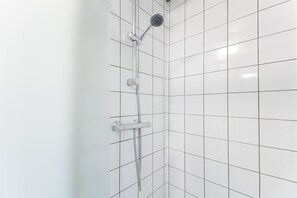 Ducha, secador de pelo, toallas, jabón