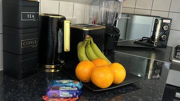 Fridge, microwave, oven, electric kettle