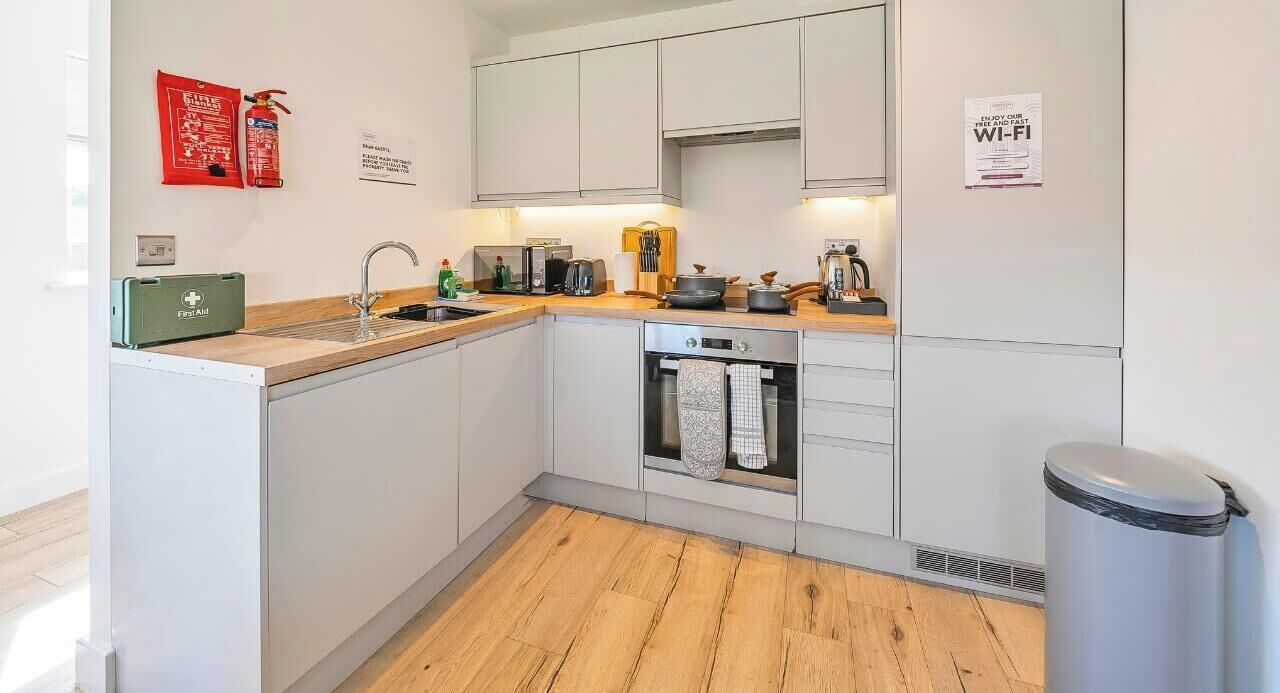 Frigorífico, microondas, horno y placa de cocina