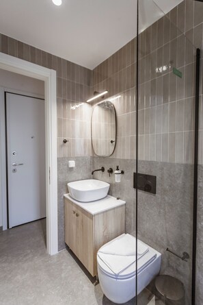 Regadera, secadora de cabello, toallas, jabón 