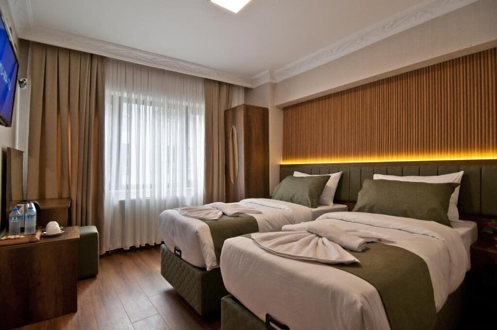 Habitación con 2 camas individuales | Ropa de cama hipoalergénica, edredones de plumas, minibar y escritorio