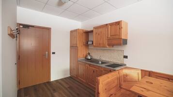 Standard Apartment | Private kitchen | Fridge, microwave, stovetop, cookware/dishes/utensils