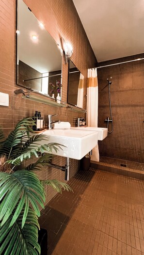 Regadera, secadora de cabello, bidet, toallas