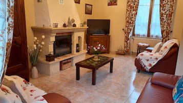 TV, fireplace