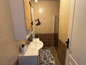 Sèche-cheveux, serviettes fournies, savon, papier toilette