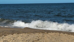 Una playa con olas rompiendo sobre la orilla.