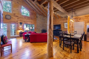 Smart TV, chimenea y oficina