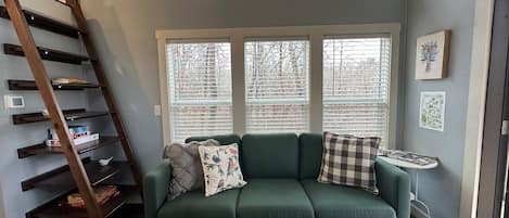 Télévision, cheminée, livres