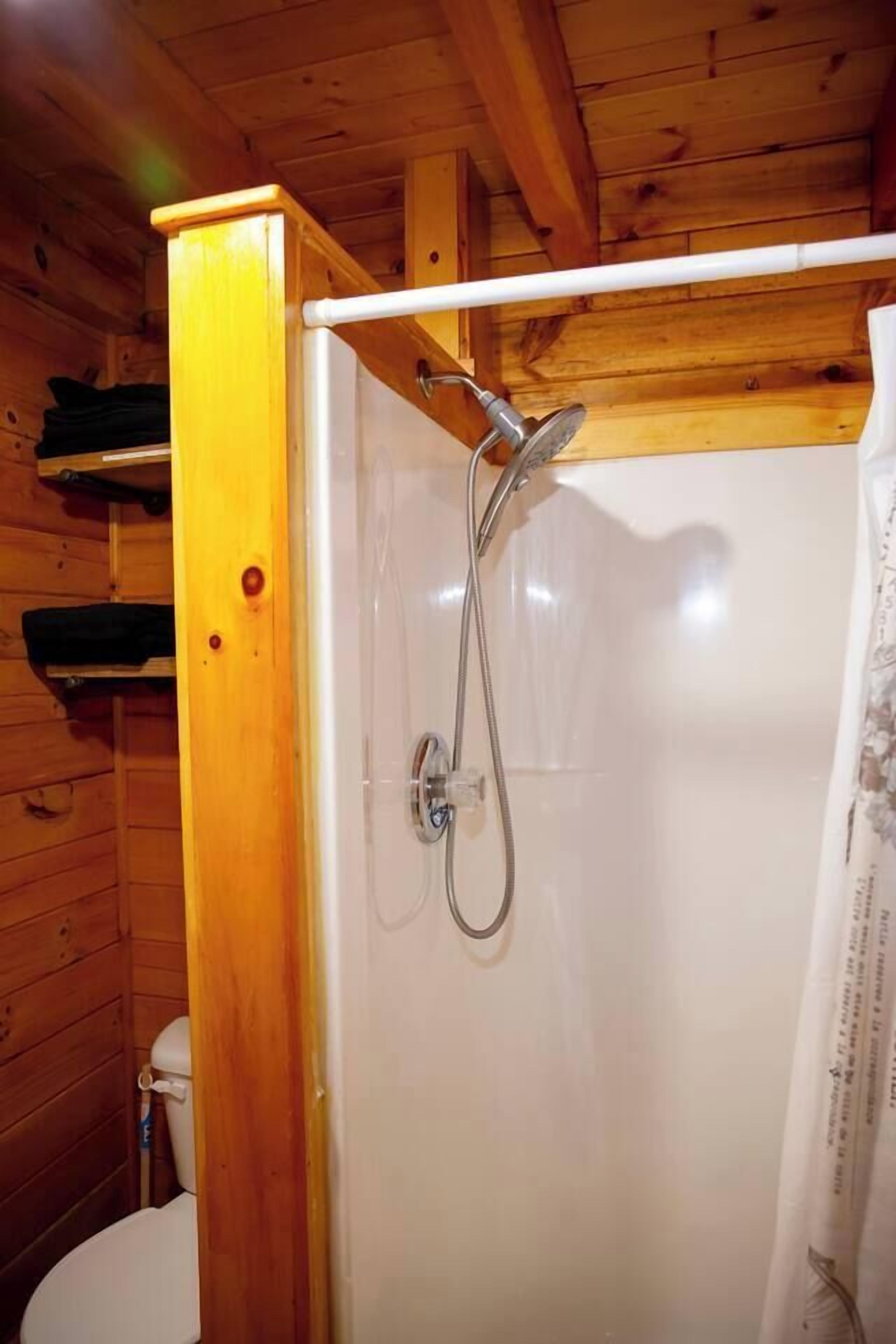 Shower with essential toiletries provided for your convenience.