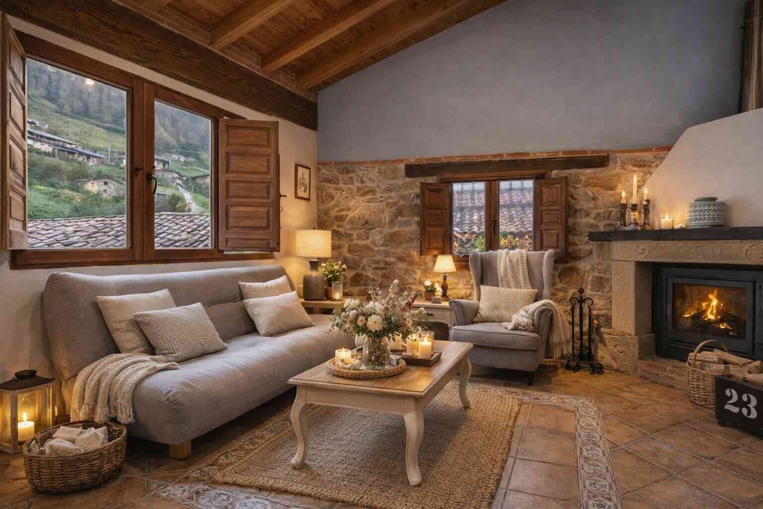 Una televisión, una chimenea