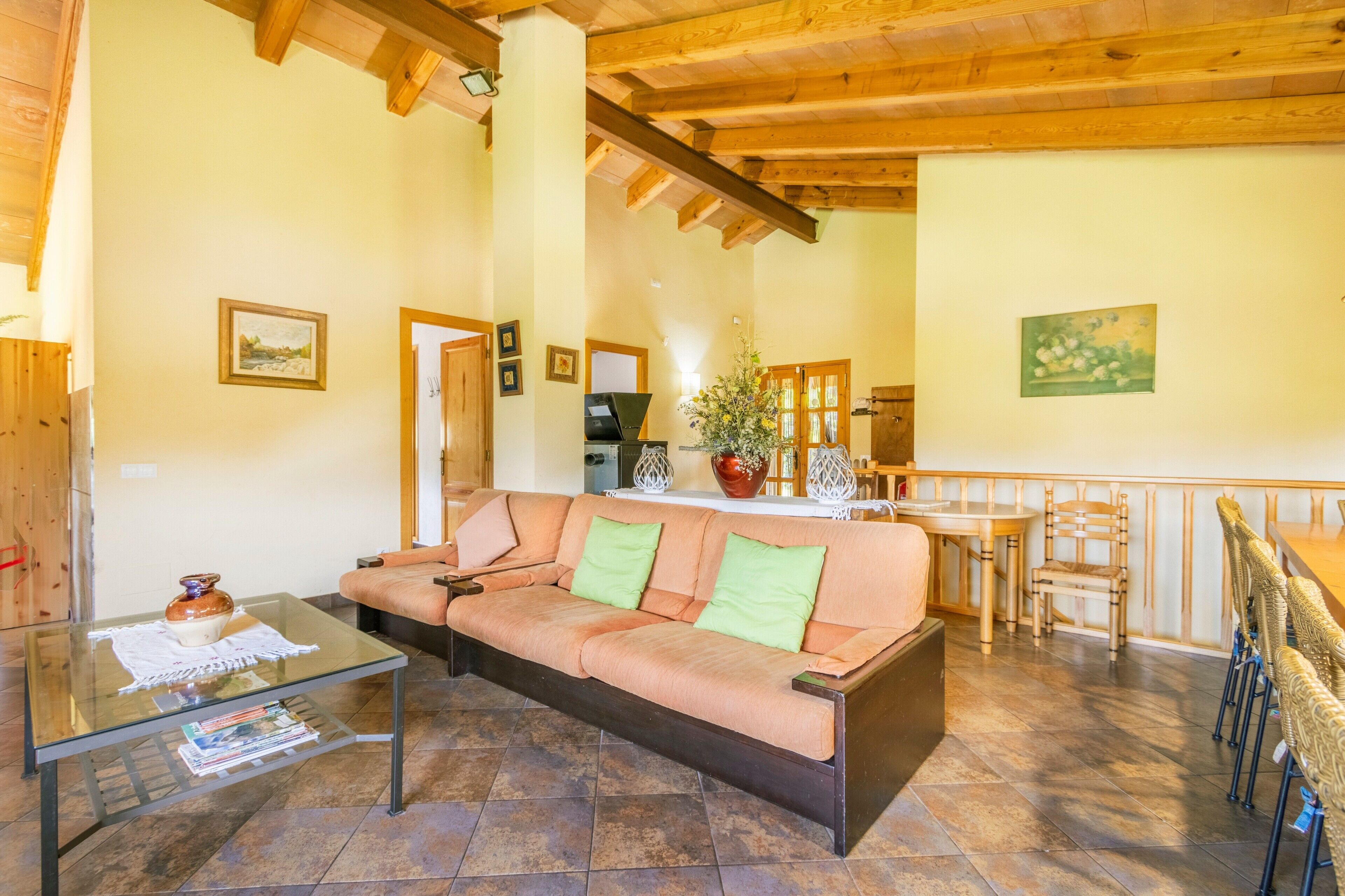 Una televisión, una chimenea, una mesa de tenis de mesa
