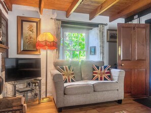 Una televisión, una chimenea