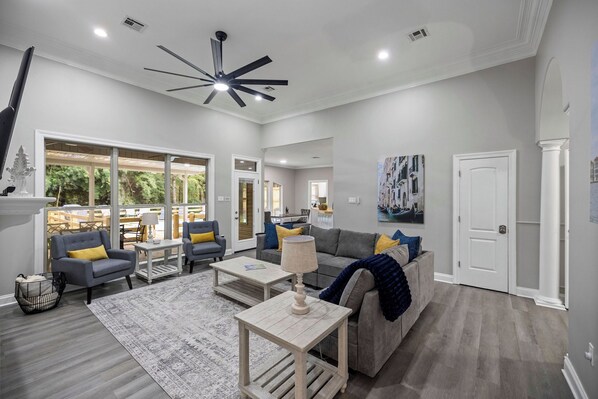 Smart TV, fireplace, table football