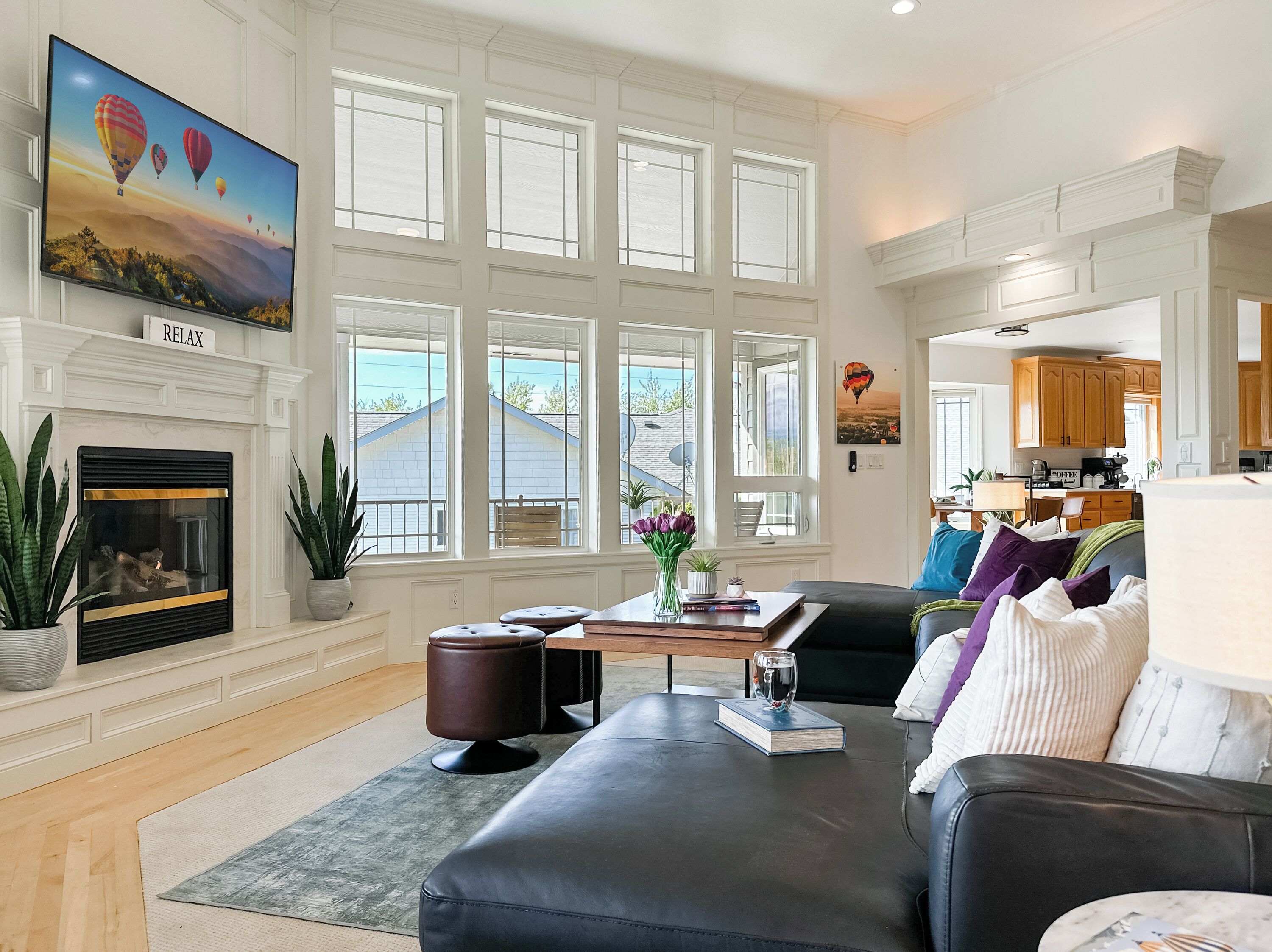 Smart TV, fireplace, video games, offices