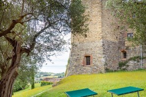 Property grounds - Comfortable apartment located in a historic Abbey from the year 1000, restored in 1980.La Badia is a small Benedictine Abbey immersed in a park of centuries-old olive trees.Located on the ground floor, there is a mezzanine for the sleeping area.There are (Magione)