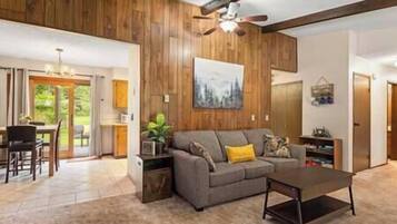 Televisio, takka, DVD-soitin, stereot