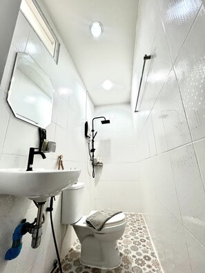 Ducha, secador de pelo, bidé y toallas