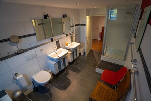 Shower, free toiletries, hair dryer, towels